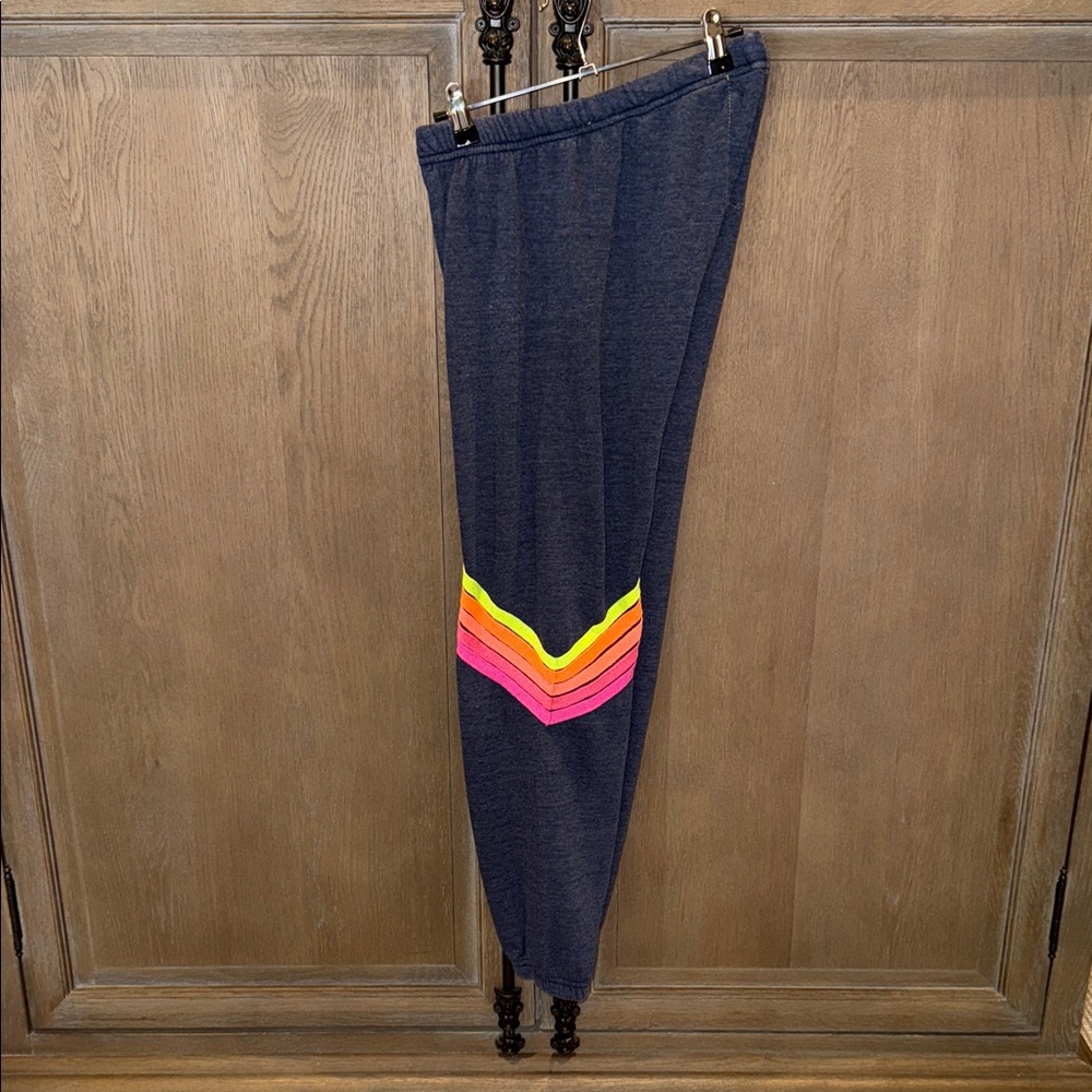 Aviator Nation Navy Joggers with Rainbow Stripes
